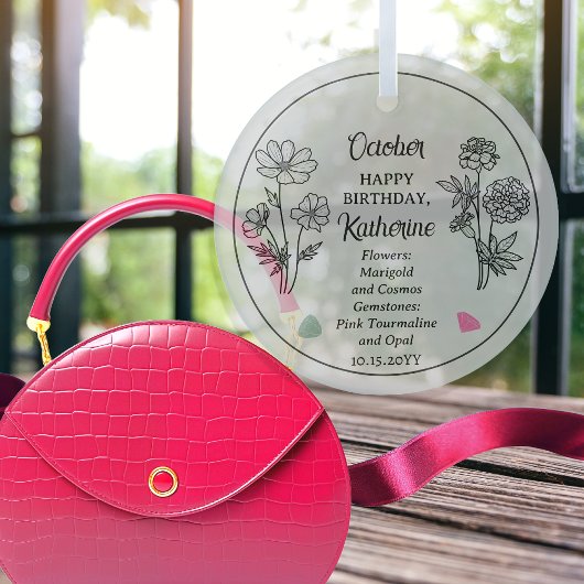 Oktober Marigold en Cosmos Verjaardag Keepsake Glas Ornament