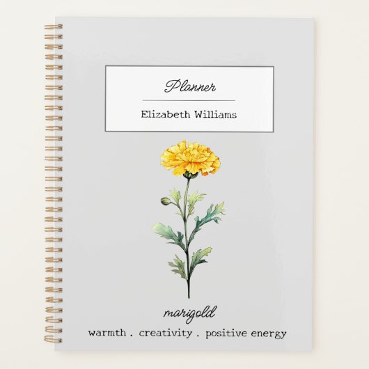 OKTOBER MARIGOLD GEBOORTEBLOEM GEPERSONALISEERD PLANNER (Voorkant)