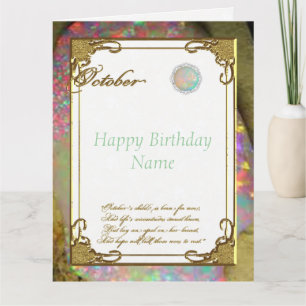 Oktober Opal Birthstone Birthday 8.5 x 11 Kaart