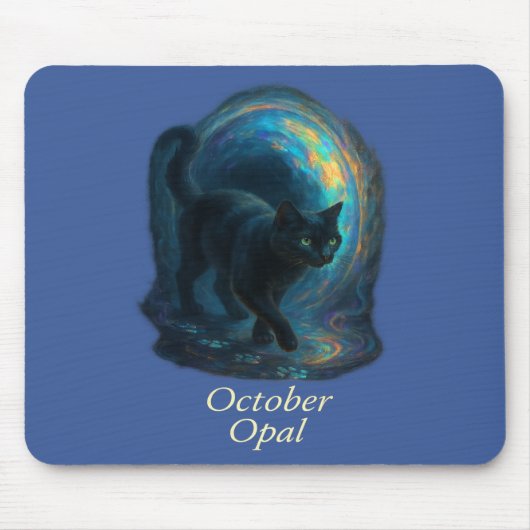 Oktober Opal – Black Cat & iriserende portal Muismat (Voorkant)