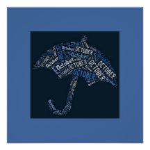 Oktober Rain Umbrella Typography Blue