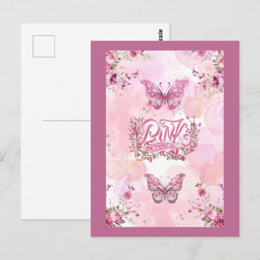 Oktober roze bewustzijn bloem lint ontwerp briefkaart (Voorkant / Achterkant)