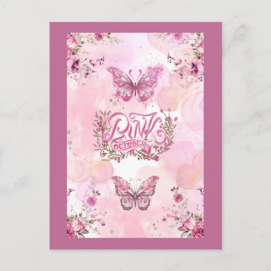 Oktober roze bewustzijn bloem lint ontwerp briefkaart (Voorkant)