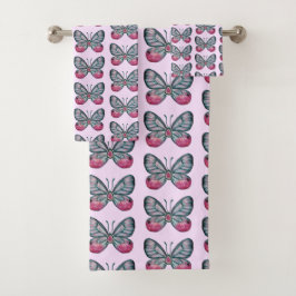Oktober Roze Glazen Vlinder Patroon Ontwerp Bad Handdoek