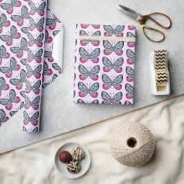 Oktober Roze Glazen Vlinder Patroon Ontwerp Cadeaupapier