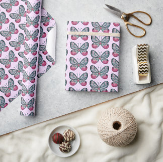 Oktober Roze Glazen Vlinder Patroon Ontwerp Cadeaupapier