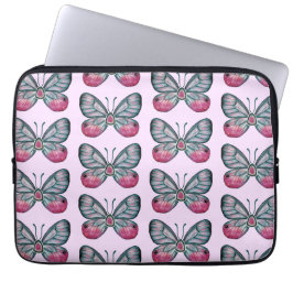 Oktober Roze Glazen Vlinder Patroon Ontwerp Laptop Sleeve