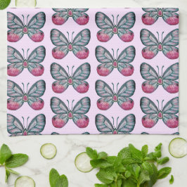Oktober Roze Glazen Vlinder Patroon Ontwerp Theedoek