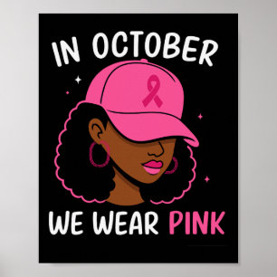 Oktober Roze Lint Afro Vrouw Borstkanker Bewust Poster