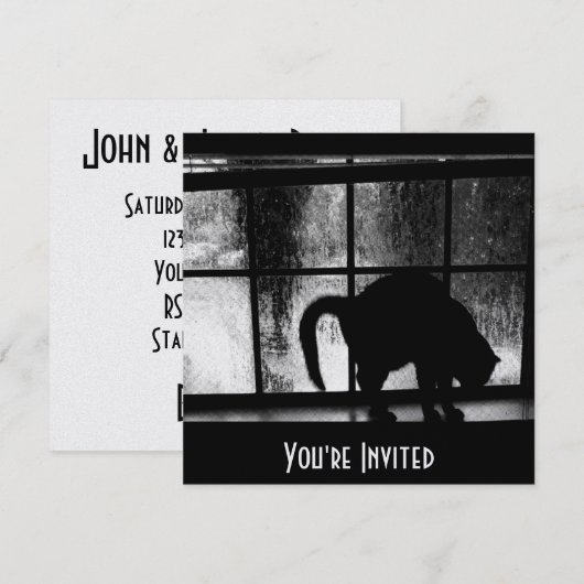 Oktober schetst kat Silhouette bij venster 2 B&W Kaart (Voorkant / Achterkant)