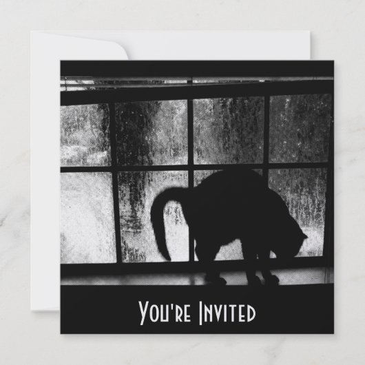 Oktober schetst kat Silhouette bij venster 2 B&W Kaart (Voorkant)