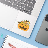 Oktober Spooky Halloween Snoep pompoen Sticker (Laptop met iPhone)