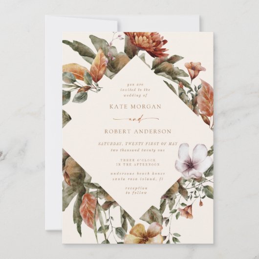 Oktober Tones Herfst Bloemen bruiloft uitnodiging (Voorkant)