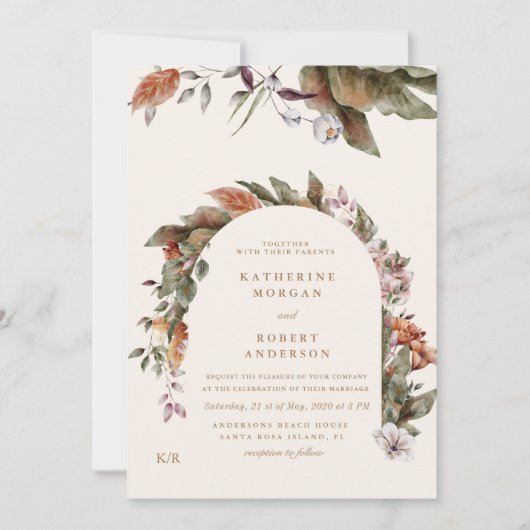 Oktober Tones Herfst Bloemen bruiloft uitnodiging (Voorkant)