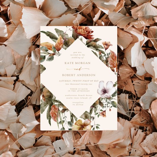 Oktober Tones Herfst Bloemen bruiloft uitnodiging