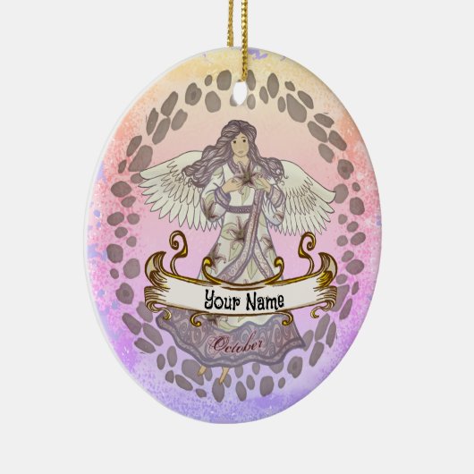 Oktober Verjaardag Angel verjaardag aangepaste orn Keramisch Ornament (Rechts)
