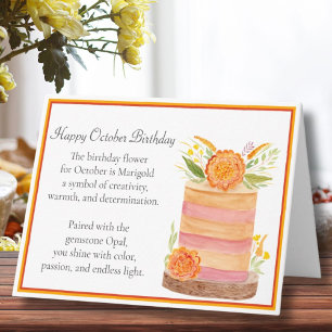 Oktober Verjaardag Flower Marigolds op Cake Kaart
