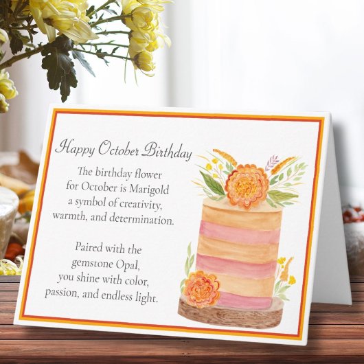 Oktober Verjaardag Flower Marigolds op Cake Kaart