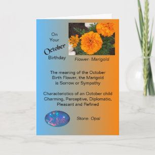Oktober Verjaardag Kaart - Marigold en Opal