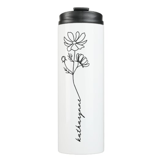 Oktober Verjaardag Maand Bloem Kosmos Thermosbeker (Voorkant)