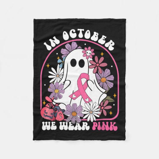 Oktober We Draag Pink Ghost Floral Borstkanker Aw Fleece Deken (Voorkant)