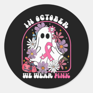 Oktober We Draag Pink Ghost Floral Borstkanker Aw Ronde Sticker