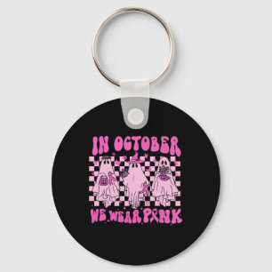 Oktober We Draag Pink Ghost Groovy Borstkanker Ha Sleutelhanger