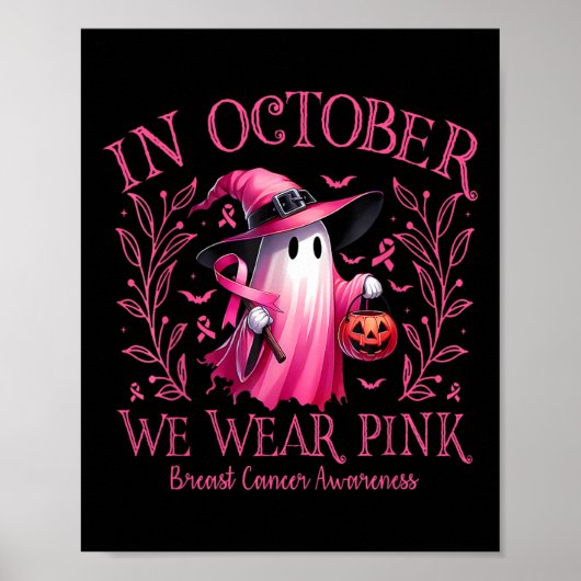 Oktober We Draag Pink Ghost Witch Borstkanker Awa Poster (Voorkant)