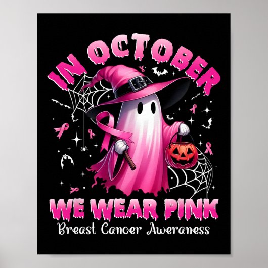 Oktober We Draag Pink Ghost Witch Borstkanker Awa Poster (Voorkant)