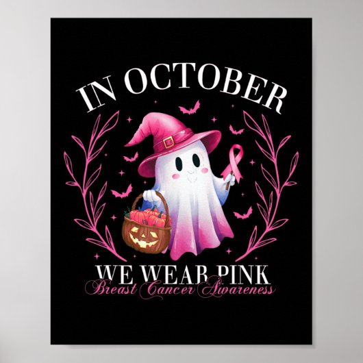 Oktober We Draag Pink Ghost Witch Borstkanker Awa Poster (Voorkant)