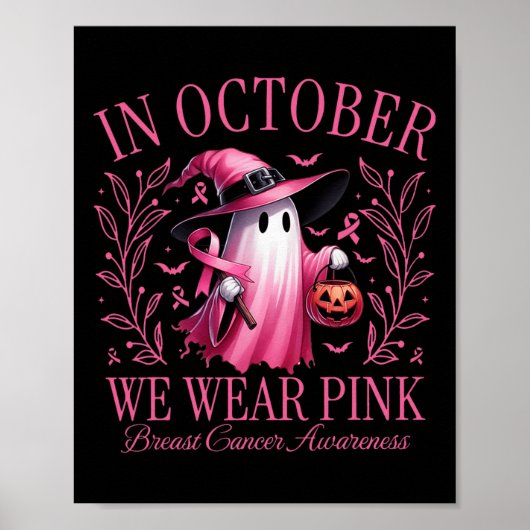 Oktober We Draag Pink Ghost Witch Borstkanker Awa Poster (Voorkant)