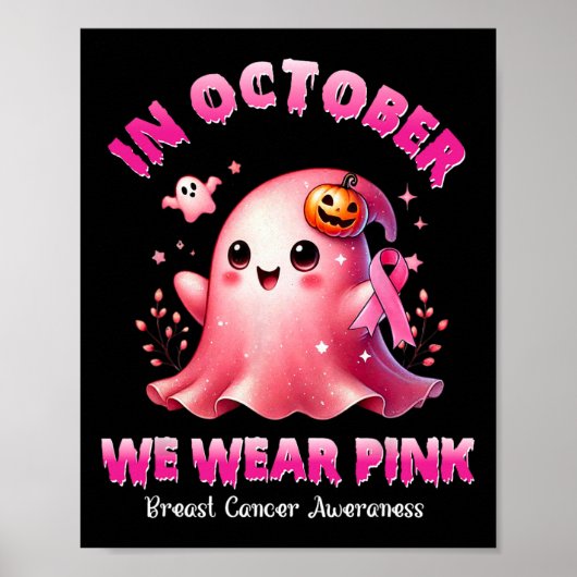 Oktober We Draag Pink Ghost Witch Borstkanker Awa Poster (Voorkant)