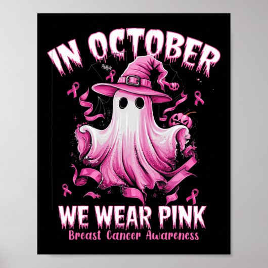 Oktober We Draag Pink Ghost Witch Borstkanker Awa Poster (Voorkant)