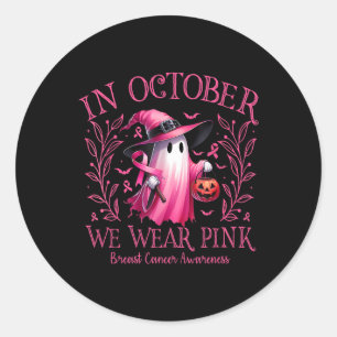 Oktober We Draag Pink Ghost Witch Borstkanker Awa Ronde Sticker