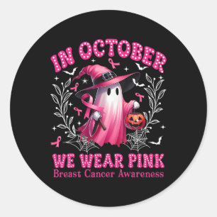 Oktober We Draag Pink Ghost Witch Borstkanker Awa Ronde Sticker
