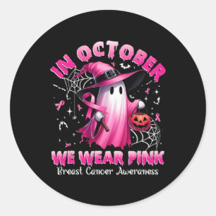 Oktober We Draag Pink Ghost Witch Borstkanker Awa Ronde Sticker
