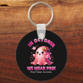 Oktober We Draag Pink Ghost Witch Borstkanker Awa Sleutelhanger (Voorkant)