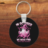 Oktober We Draag Pink Ghost Witch Borstkanker Awa Sleutelhanger (Voorkant)