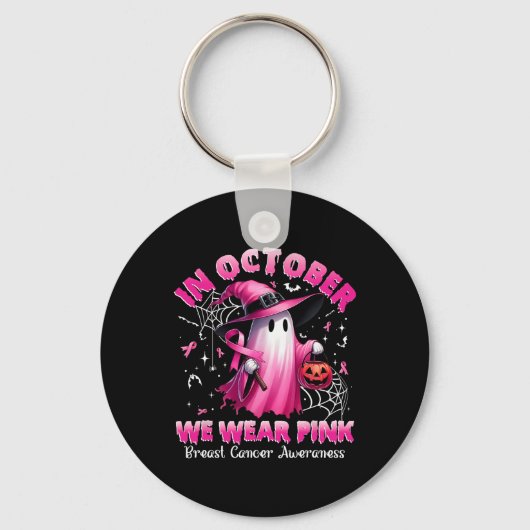 Oktober We Draag Pink Ghost Witch Borstkanker Awa Sleutelhanger (Voorkant)