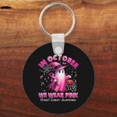 Oktober We Draag Pink Ghost Witch Borstkanker Awa Sleutelhanger (Voorkant)