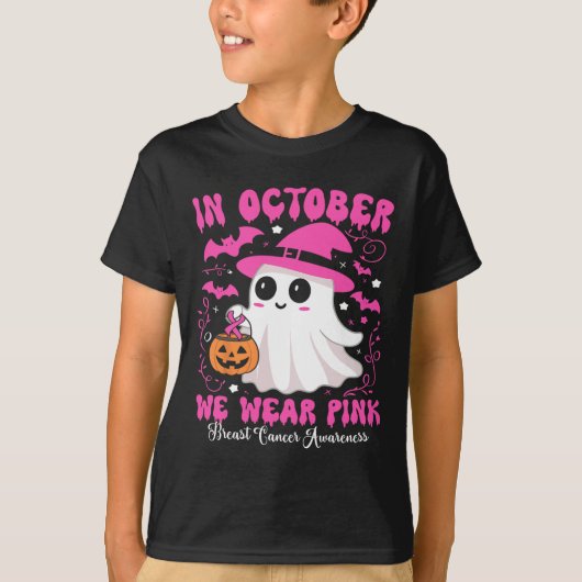 Oktober We Draag Pink Ghost Witch Borstkanker Awa T-shirt (Voorkant)