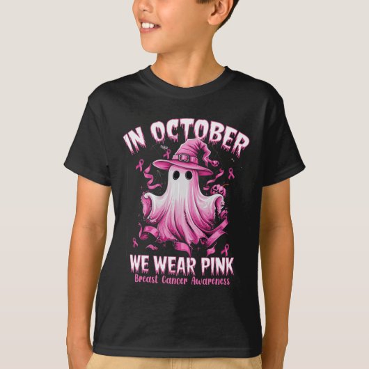 Oktober We Draag Pink Ghost Witch Borstkanker Awa T-shirt (Voorkant)