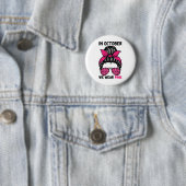 Oktober We Draag Pink Messy Bun Borstkanker Aware Ronde Button 5,7 Cm (In situ)