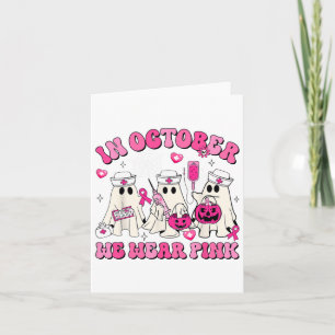 Oktober We Draag Pink Nurse Ghost Halloween Breast Kaart