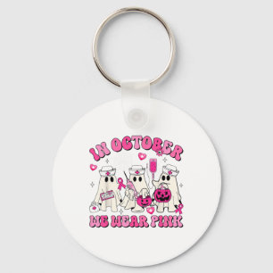 Oktober We Draag Pink Nurse Ghost Halloween Breast Sleutelhanger