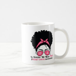 Oktober We Draag Roze Black Woman Breast Cancer Aw Koffiemok
