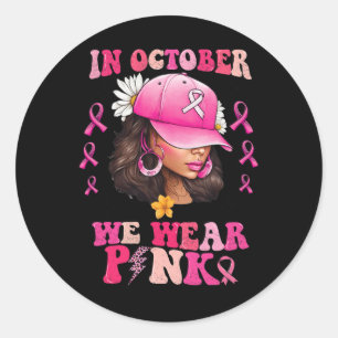 Oktober We Draag Roze Black Woman Breast Cancer Aw Ronde Sticker