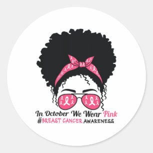 Oktober We Draag Roze Black Woman Breast Cancer Aw Ronde Sticker