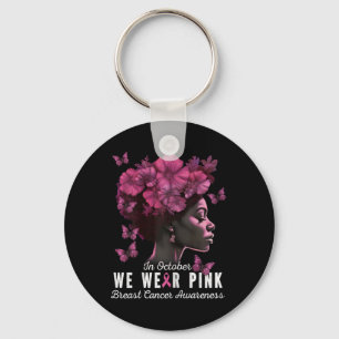 Oktober We Draag Roze Black Woman Breast Cancer Aw Sleutelhanger