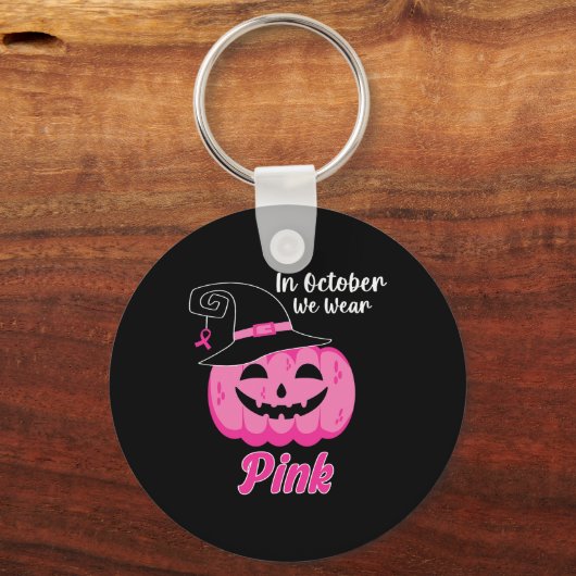 Oktober We Draag Roze Borstkanker Bewustzijn Kinde Sleutelhanger (Voorkant)